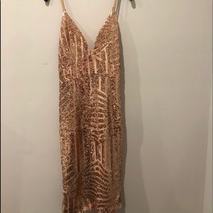 Sequence long gold and pink dress